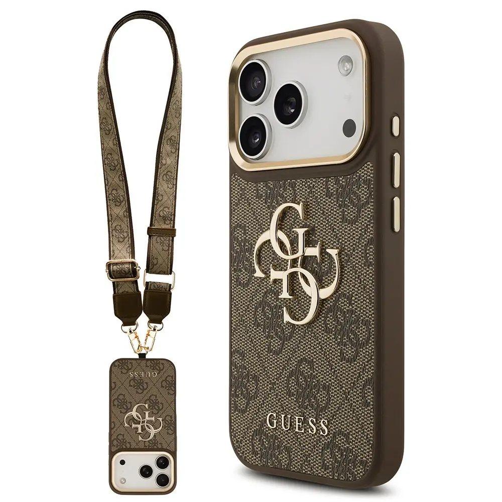 iPhone 18 Pro Lisanslı Kalın Askılı Kılıf - Guess 4G Büyük Metal Logo