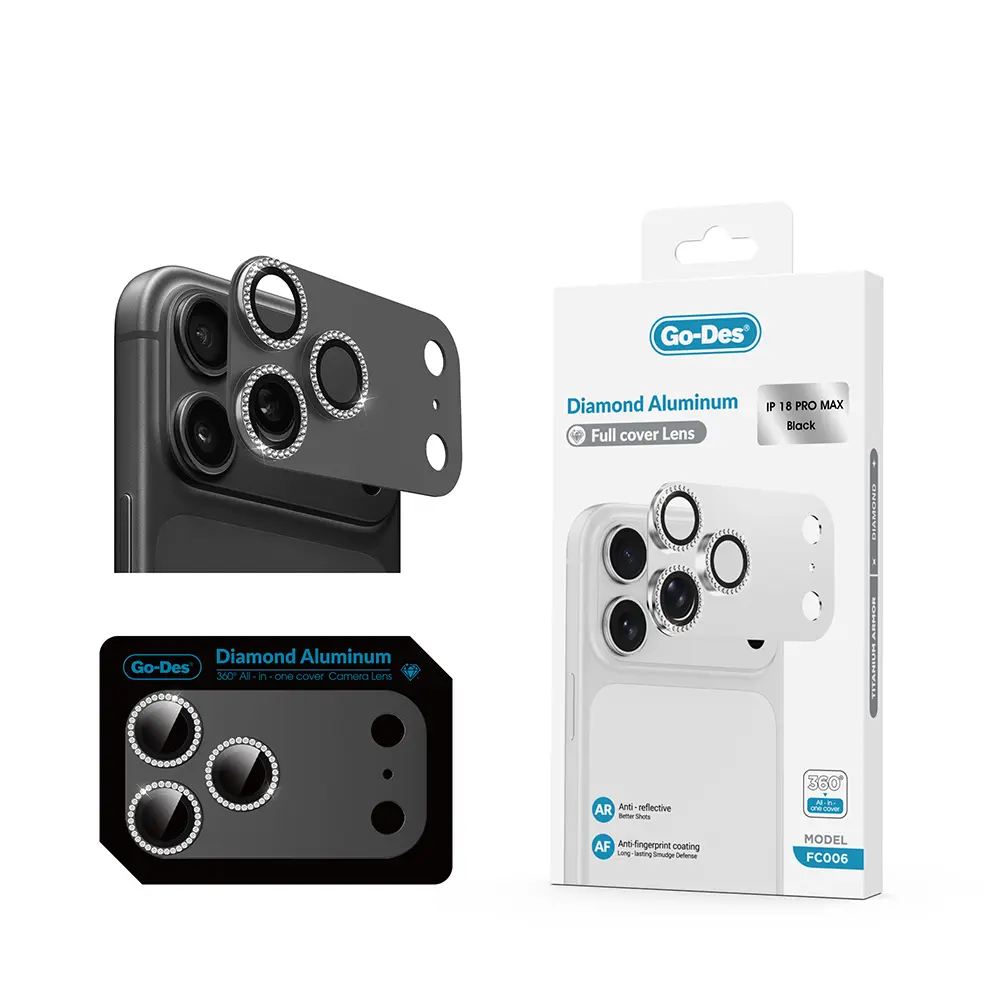 iPhone 18 Pro Max Kamera Lens Koruyucu - Go Des FC006 Diamond Titanyum