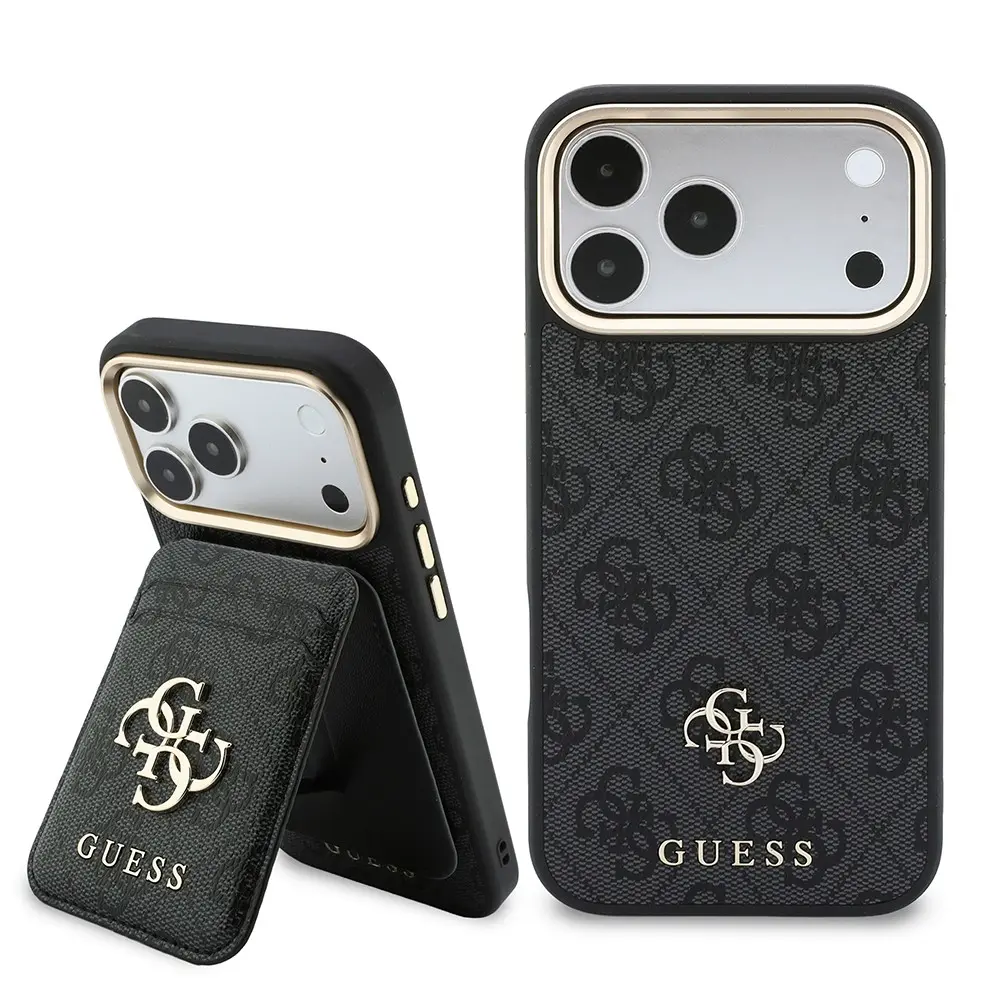iPhone 18 Pro Max Kartlıklı Kılıf, Guess 4G ve Yazı Logolu - Siyah