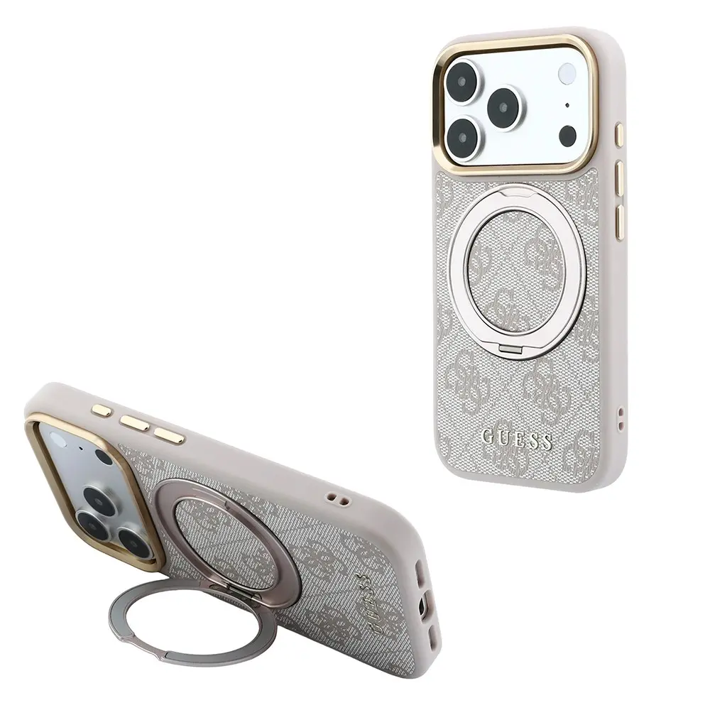 iPhone 18 Pro Max MagSafe Uyumlu 360 Derece Standlı Kılıf - Guess 4G Desenli