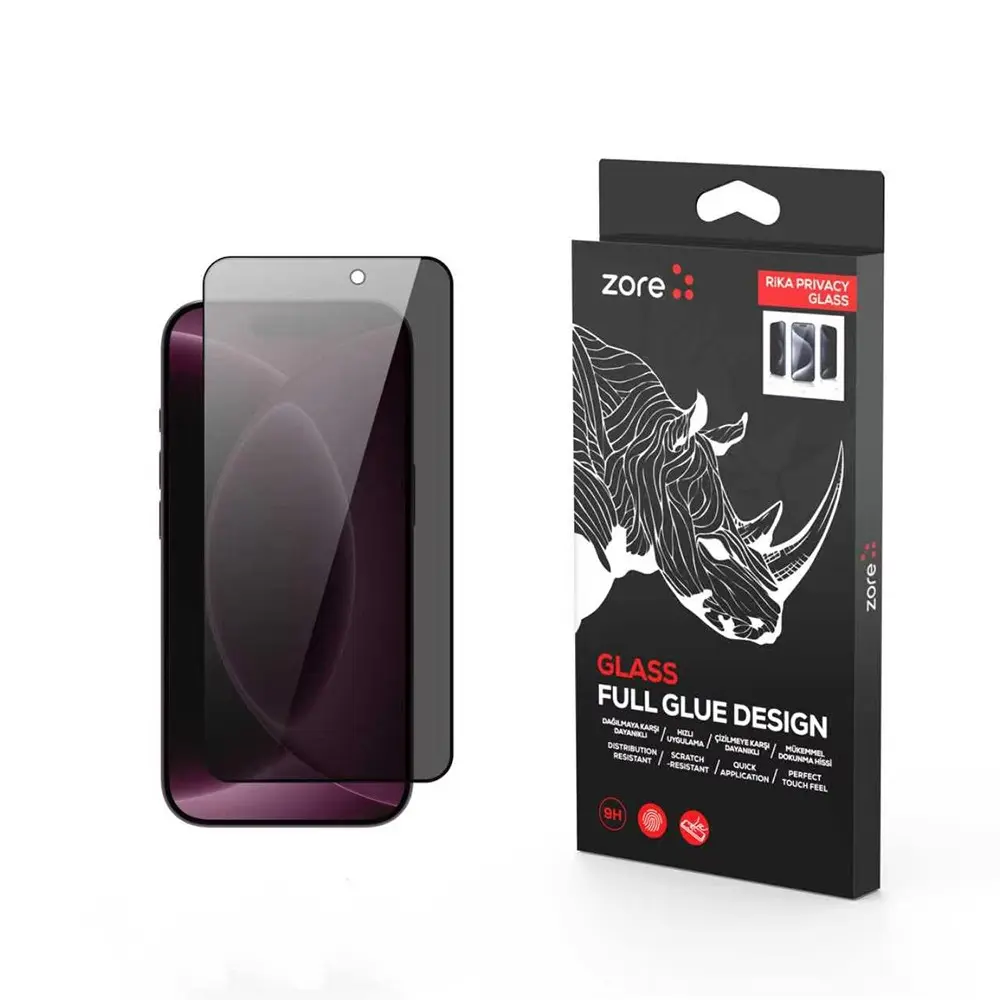 iPhone 18 Pro Max Gizlilik Temperli Cam Ekran Koruyucu - Zore Rika Premium