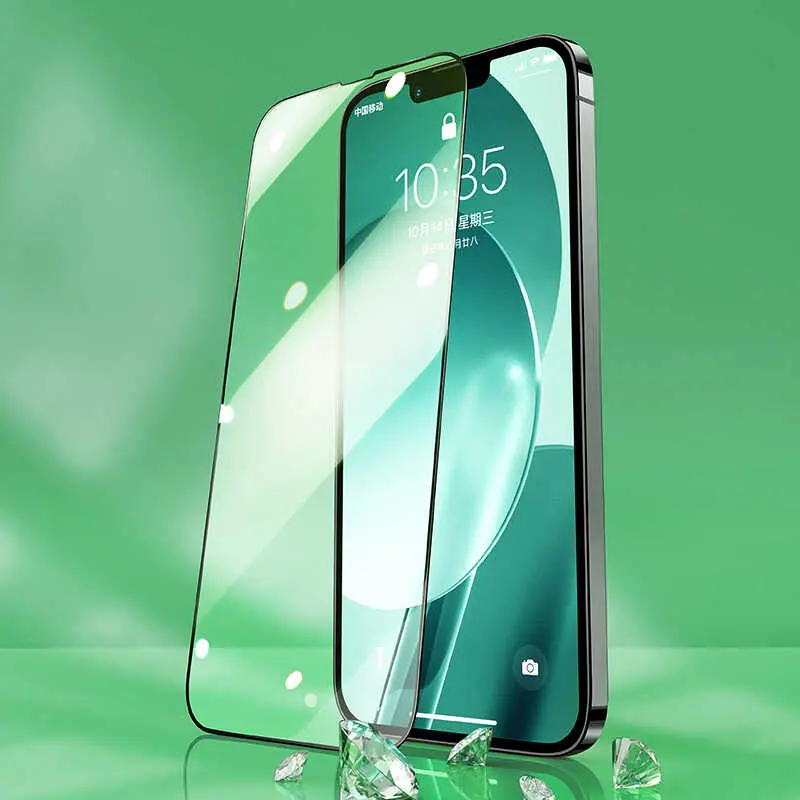 iPhone 13 Mini Tam Kaplamalı Kavisli Kenar Ekran Koruyucu - Benks V Pro Green Light