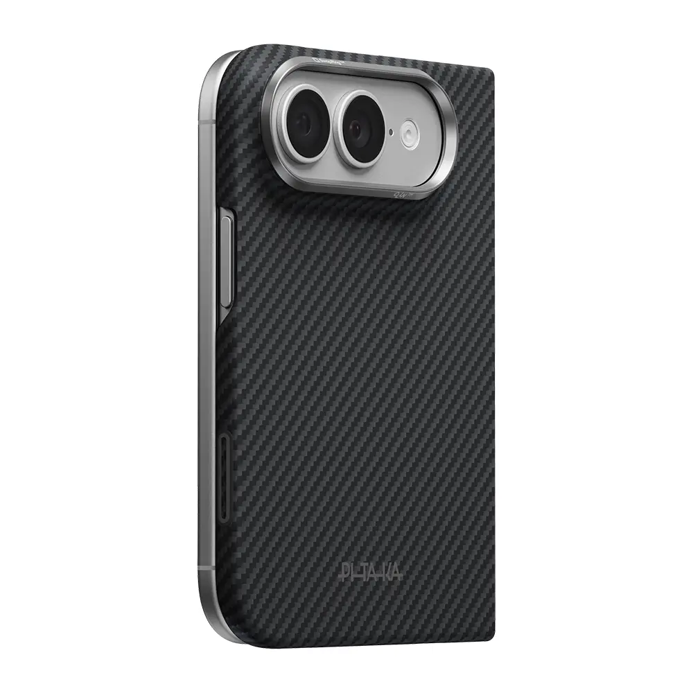 Apple iPhone Duo Kılıf M-safe Şarj Özellikli 600D Aramid Karbon Fiber Pitaka Edge Serisi Black-Grey Twill Kapak