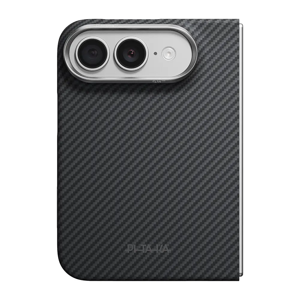 Apple iPhone Duo Kılıf M-safe Şarj Özellikli 600D Aramid Karbon Fiber Pitaka Edge Serisi Black-Grey Twill Kapak