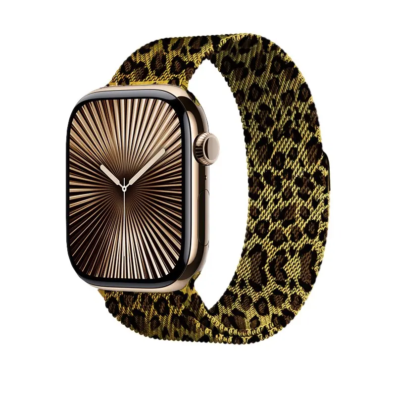 Apple Watch 38 mm Leopar Desenli Metal Kordon - Zore KRD-01