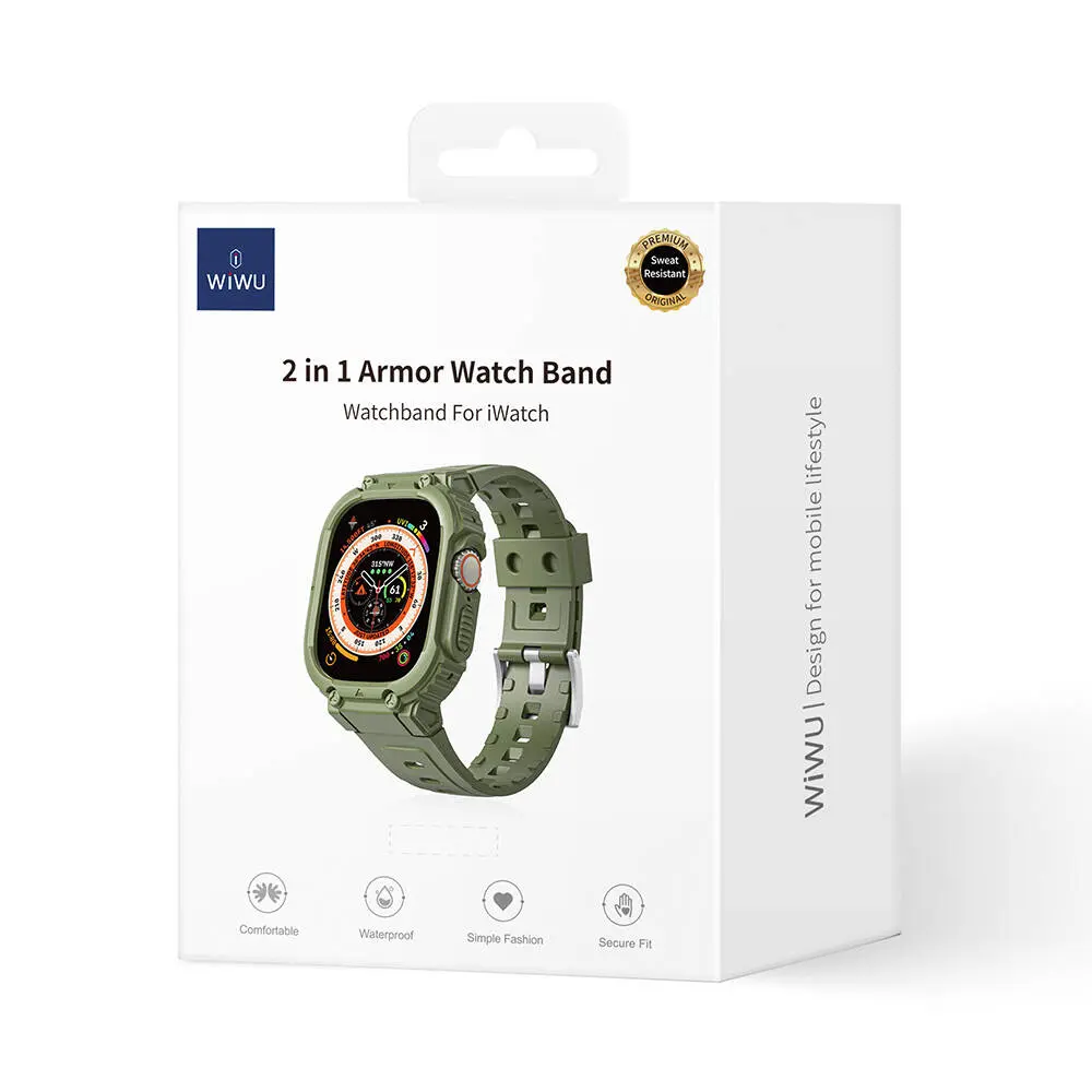 Apple Watch 44 mm Uyumlu 2'si 1 Arada Kasa Koruyuculu Kordon - Wiwu Armor