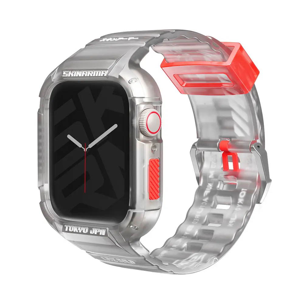 Apple Watch 45 mm Sert PC Kasa Korumalı Silikon Kordon - Skinarma Saido