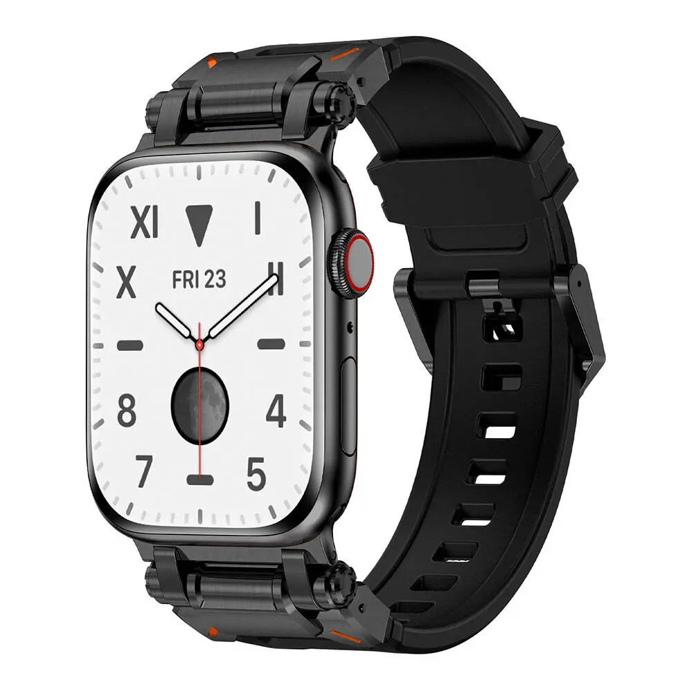 Apple Watch 45 mm Titanyum Metal Başlıklı Silikon Kordon - Zore KRD-101