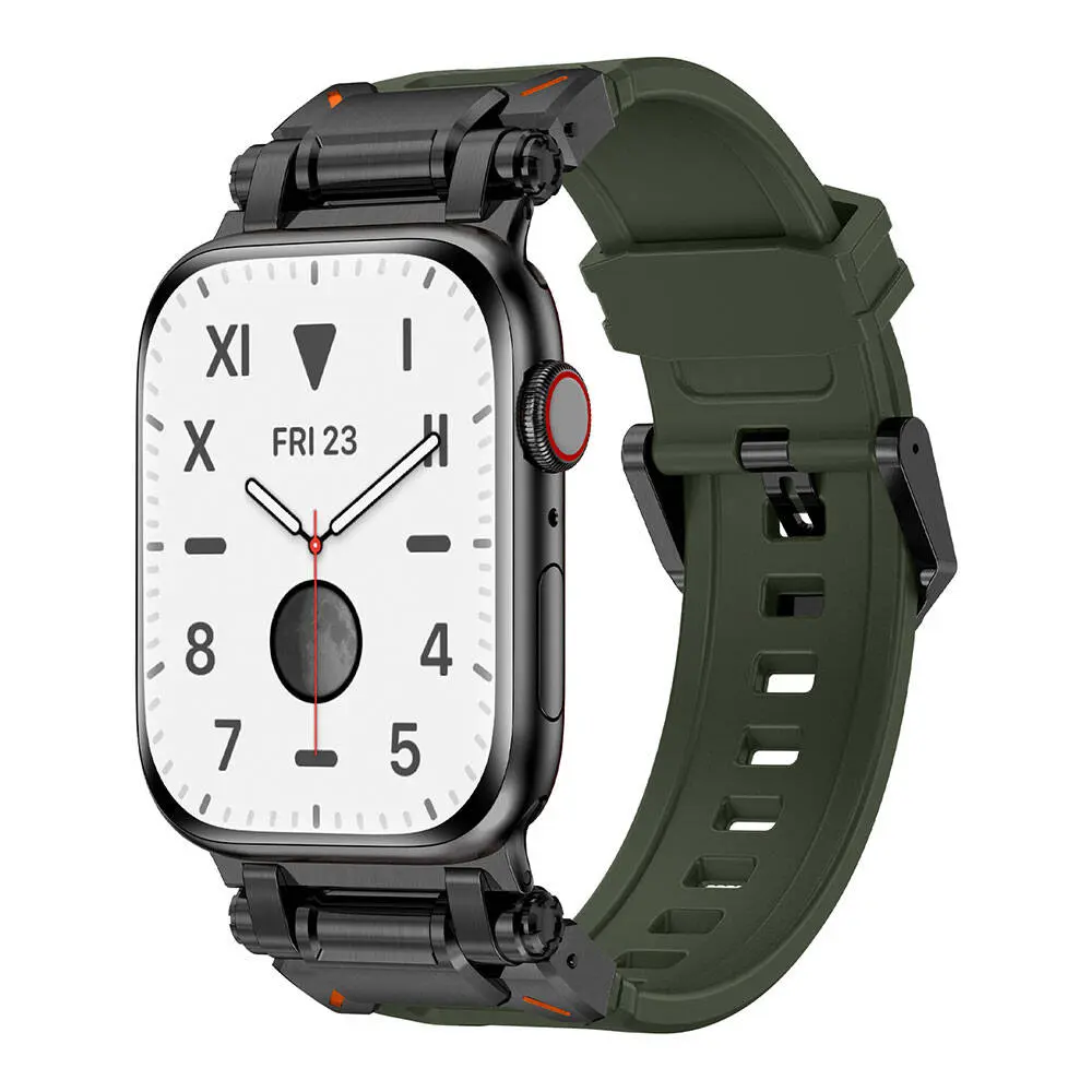 Apple Watch 45 mm Titanyum Metal Başlıklı Silikon Kordon - Zore KRD-101