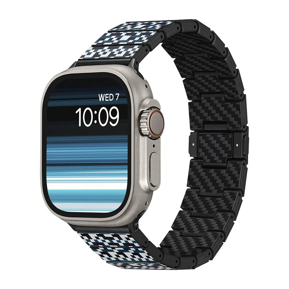 Apple Watch Uyumlu Aramid ve Karbon Fiber Kordon - Pitaka Dreamland ChromaCarbon Mosaic
