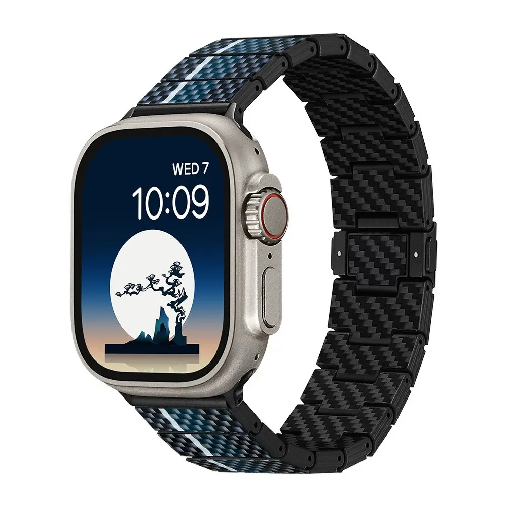 Apple Watch Uyumlu Aramid ve Karbon Fiber Kordon - Pitaka ChromaCarbon Moon