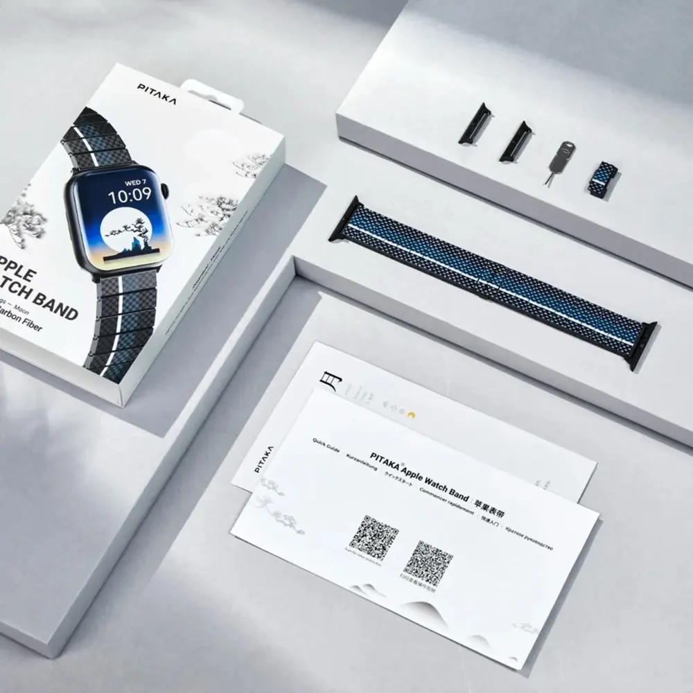Apple Watch Uyumlu Aramid ve Karbon Fiber Kordon - Pitaka ChromaCarbon Moon