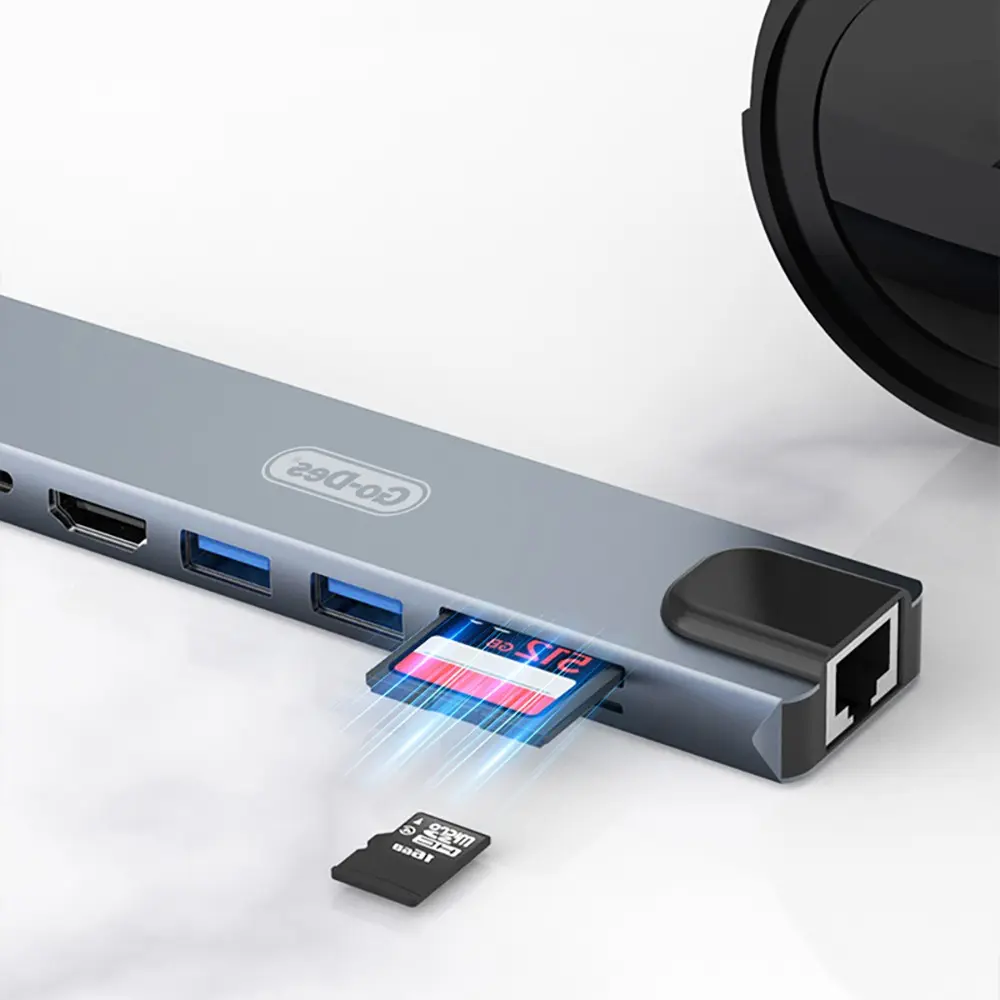Go Des GD-9218 8'i 1 Arada Type-C Hub, USB 3.0, HDMI 4K, RJ45, SD/TF