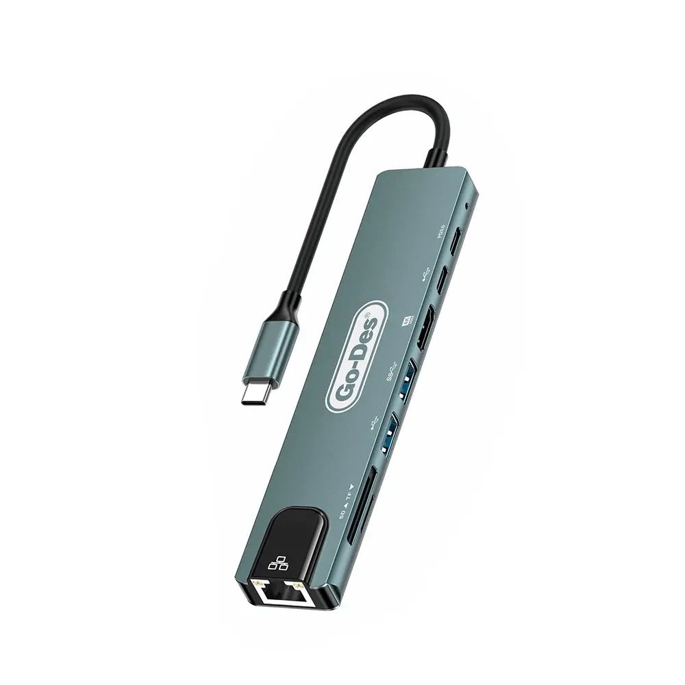 Go Des GD-9230 8'i 1 Arada Type-C Hub, USB 3.0, HDMI 4K, RJ45, SD/TF
