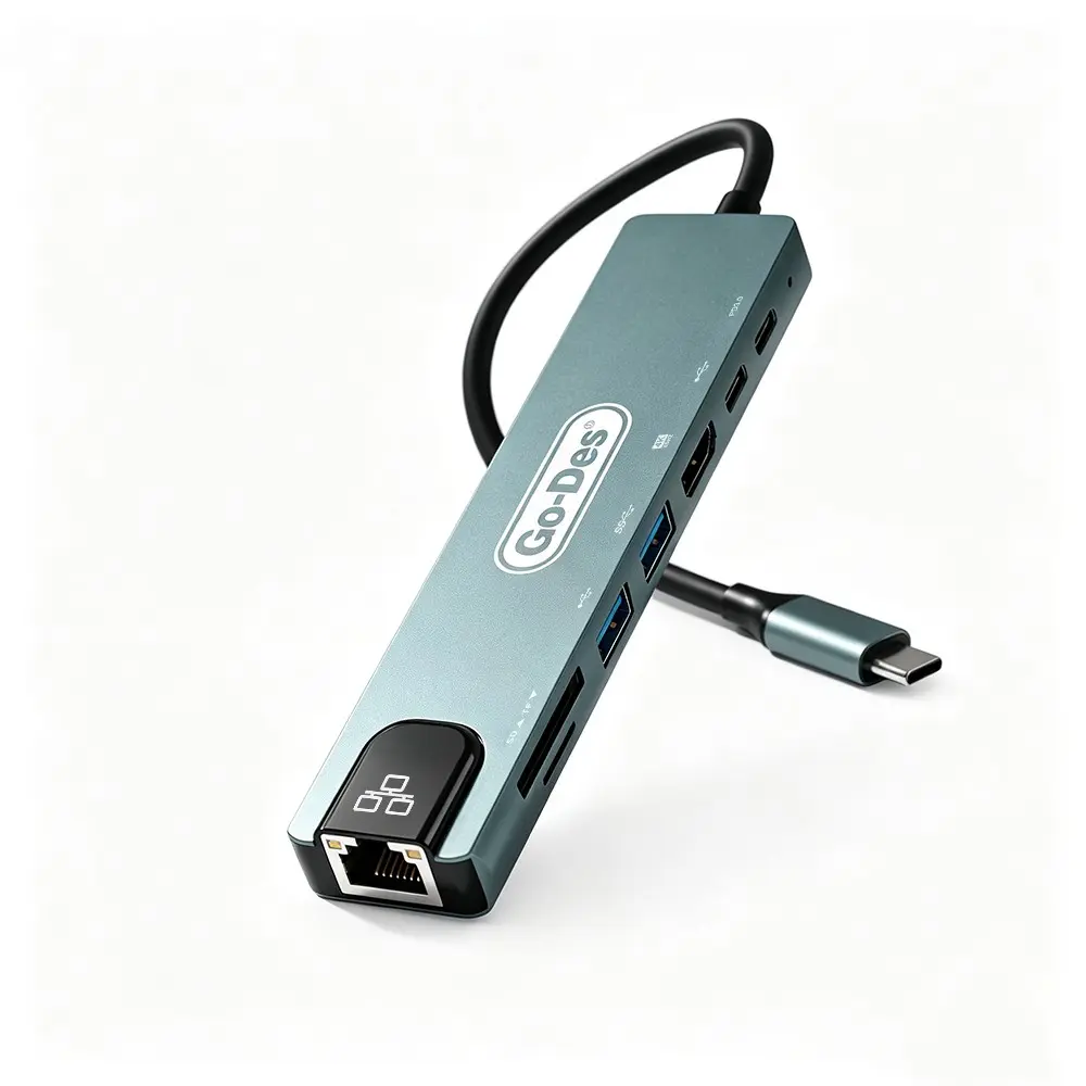 Go Des GD-9230 8'i 1 Arada Type-C Hub, USB 3.0, HDMI 4K, RJ45, SD/TF