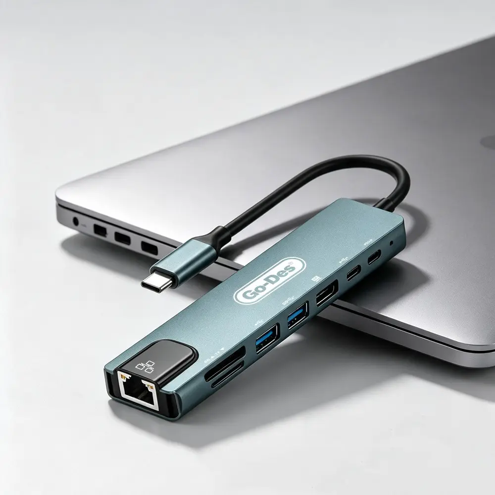 Go Des GD-9230 8'i 1 Arada Type-C Hub, USB 3.0, HDMI 4K, RJ45, SD/TF