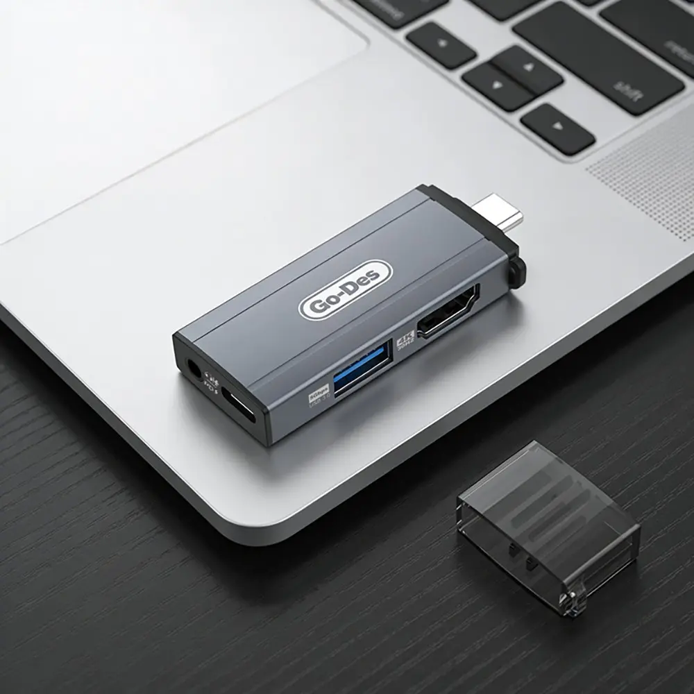 Go Des GD-CT085 Type-C 4in1 Hub, HDMI 4K 60Hz, USB 3.0 ve 3.5 mm