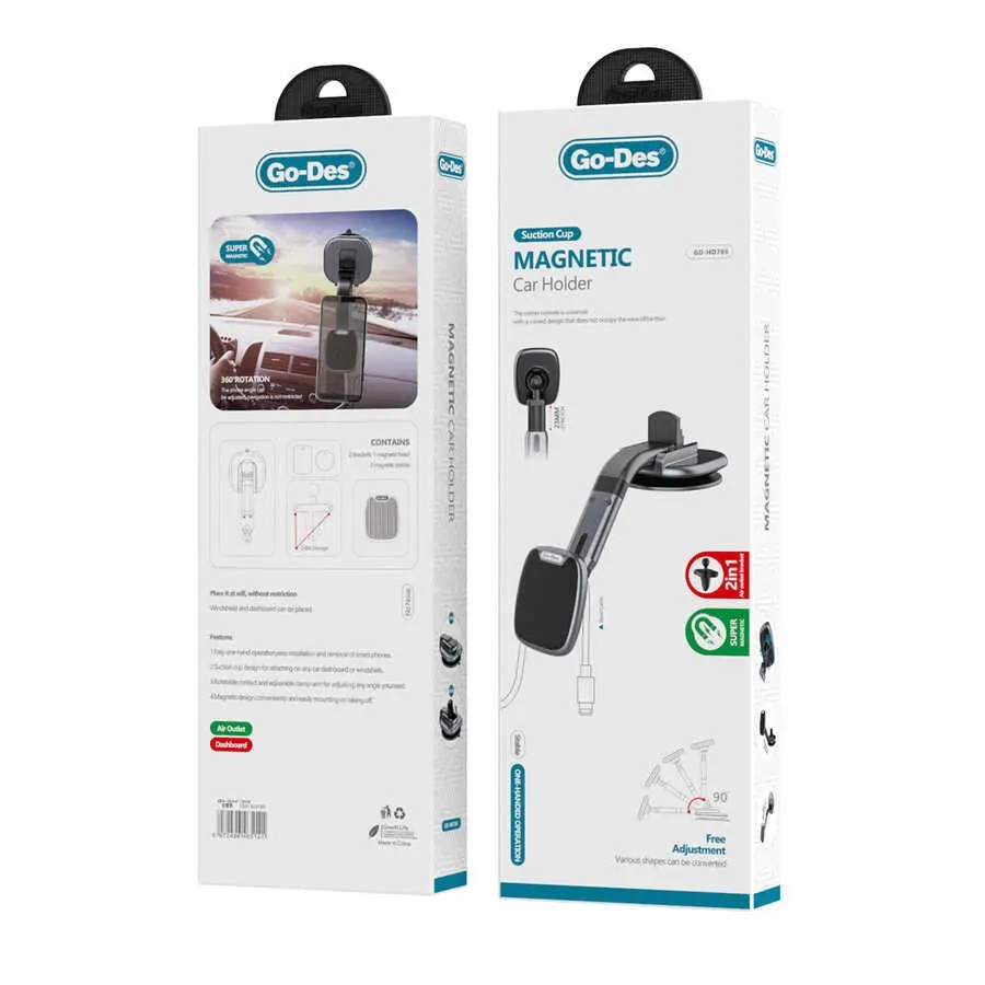 Go Des GD-HD786 Manyetik Vantuzlu Araç Telefon Tutucu, Siyah
