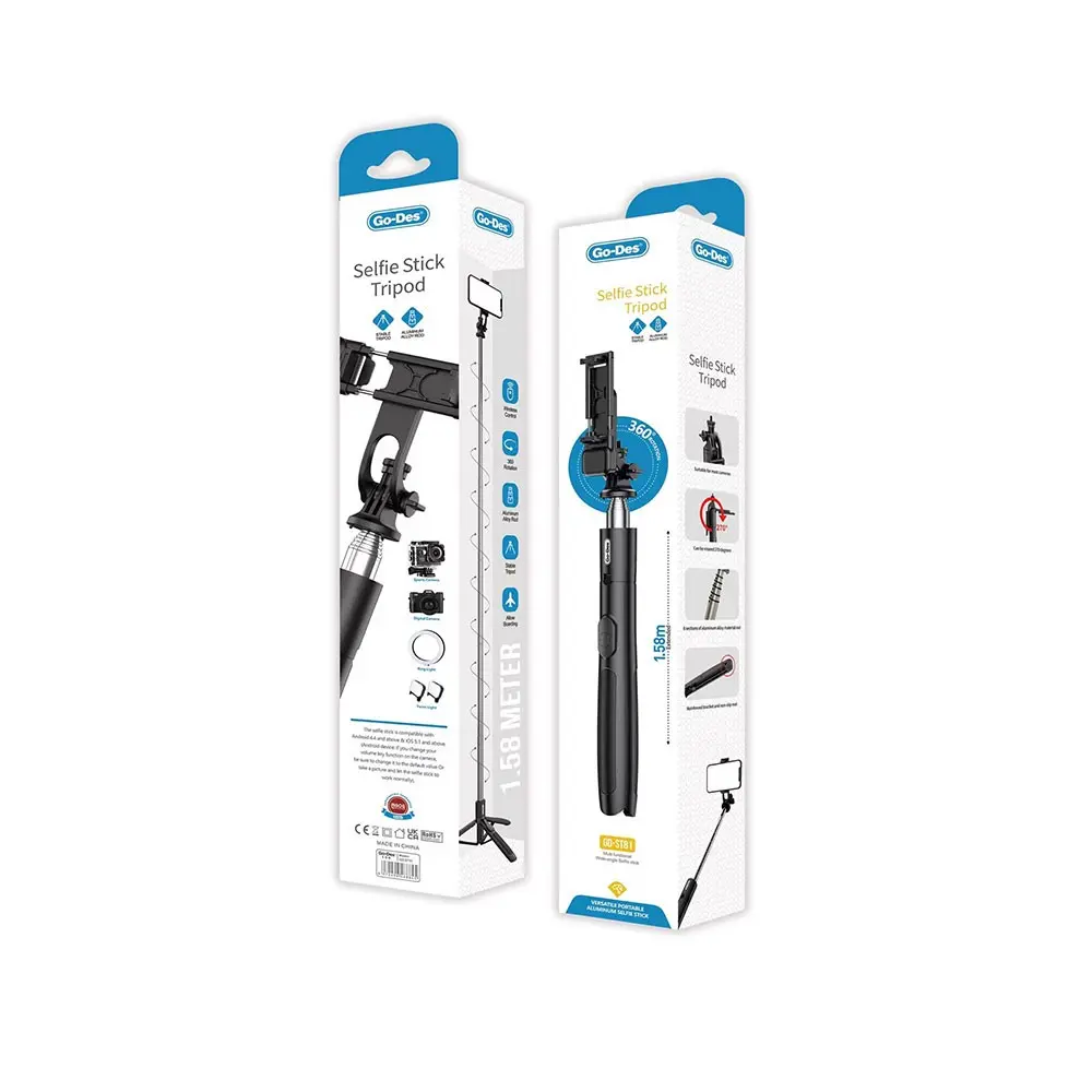 Go Des GD-ST81 Bluetooth Selfie Çubuğu ve Tripod, 6 Kademeli Teleskopik