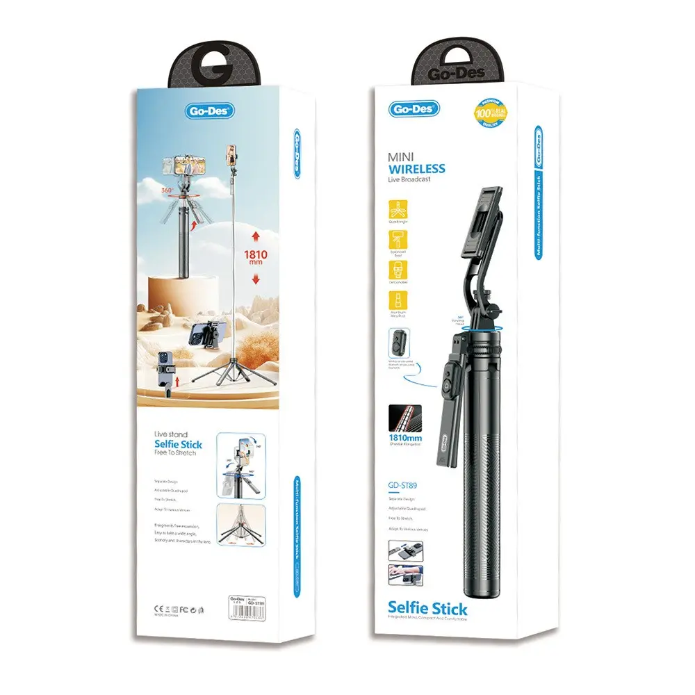 Go Des GD-ST89 Kumandalı Selfie Çubuğu ve Tripod, 360 Derece Dönebilen, 181 cm