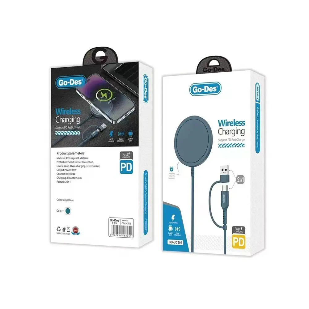 Go Des GD-UC606 2'si 1 Arada USB ve PD Girişli 15W MagSafe Kablosuz Şarj Aleti