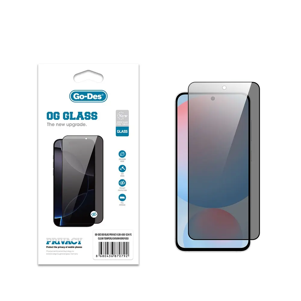 Galaxy S24 FE Gizlilik Filtreli Temperli Cam Ekran Koruyucu - Go Des OG Glass Privacy