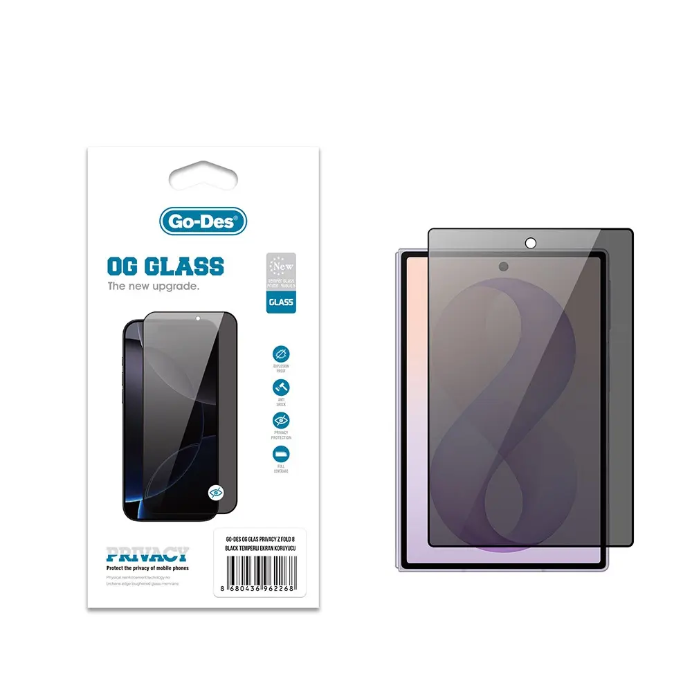 Galaxy Z Fold 8 Gizlilik Filtreli Temperli Cam Ekran Koruyucu - Go Des
