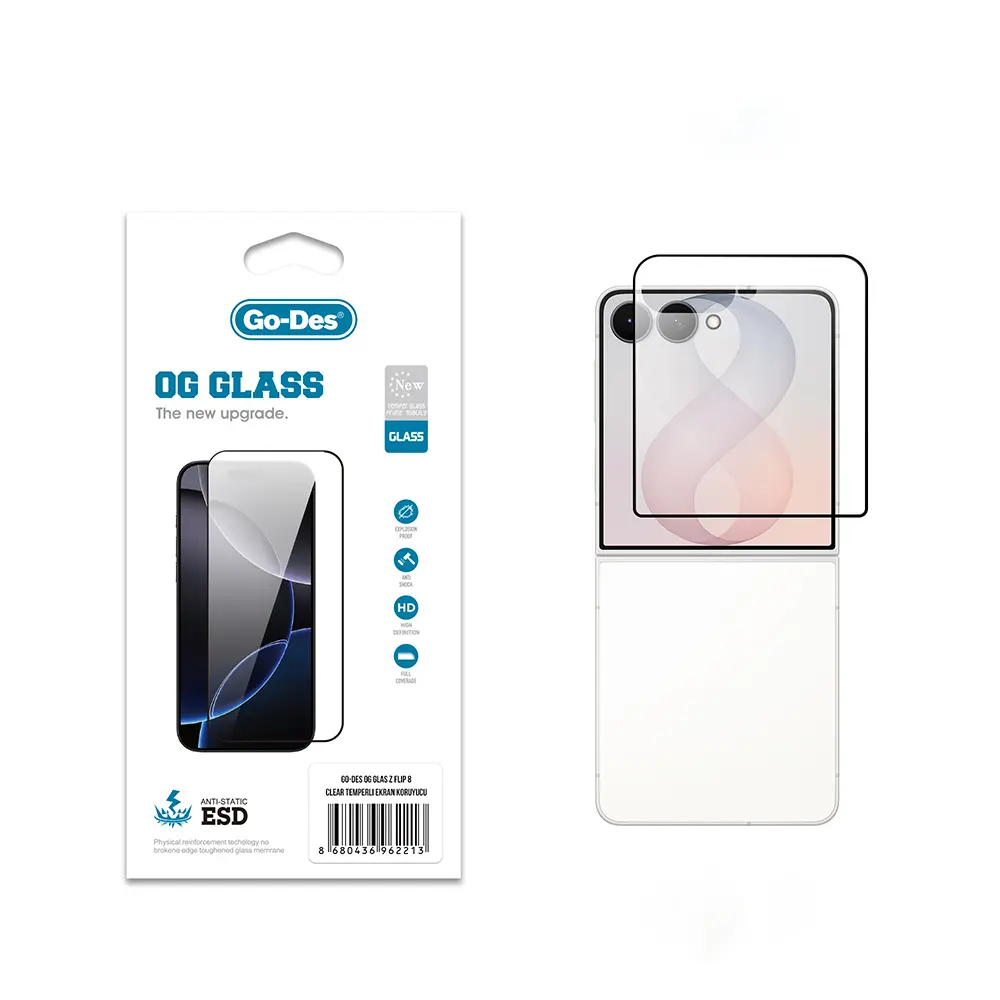 Galaxy Z Flip 8 Antistatik Temperli Cam Ekran Koruyucu - Go Des OG Glass