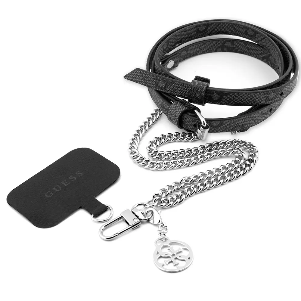 Guess Lisanslı 4G Desenli Zincirli PU Çapraz Vücut Telefon Askı Kayışı