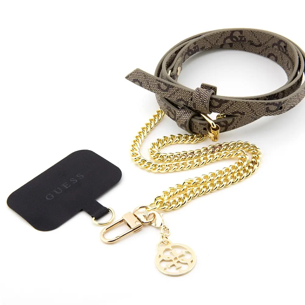 Guess Lisanslı 4G Desenli Zincirli PU Çapraz Vücut Telefon Askı Kayışı