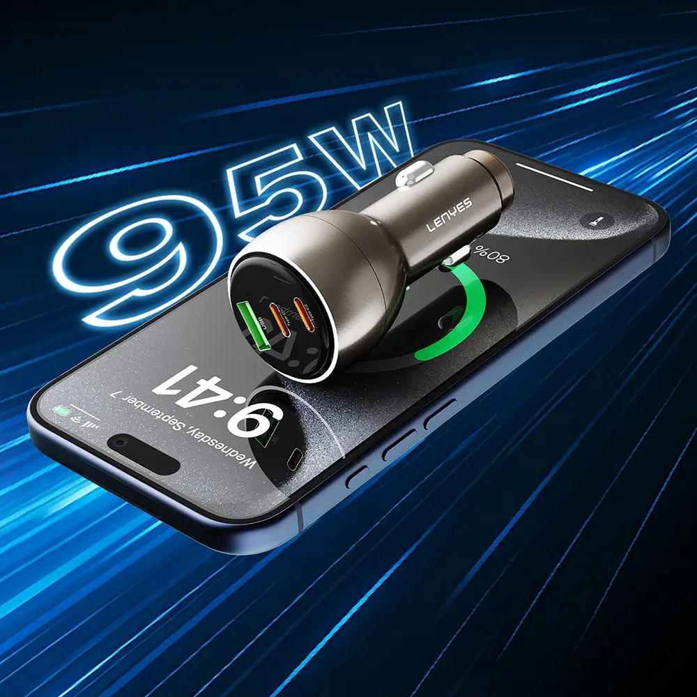 Lenyes CA66 95W PD Araç Şarj Cihazı, 2x Type-C + USB-A