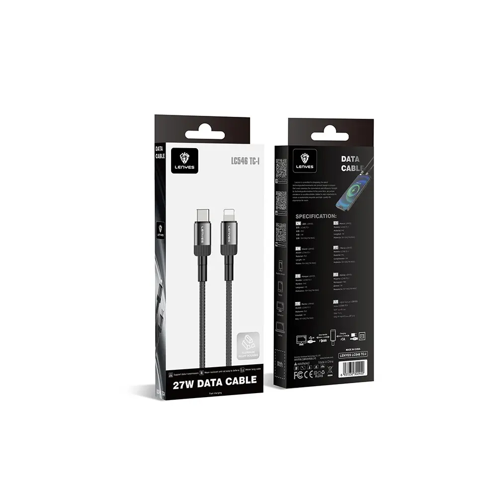 Lenyes LC546 Type-C to Lightning Örgü Şarj ve Data Kablosu, 27W 1 m