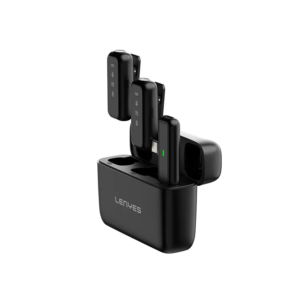 Lenyes LM201 Kablosuz Yaka Mikrofonu, Çift Verici ve Lightning Şarj