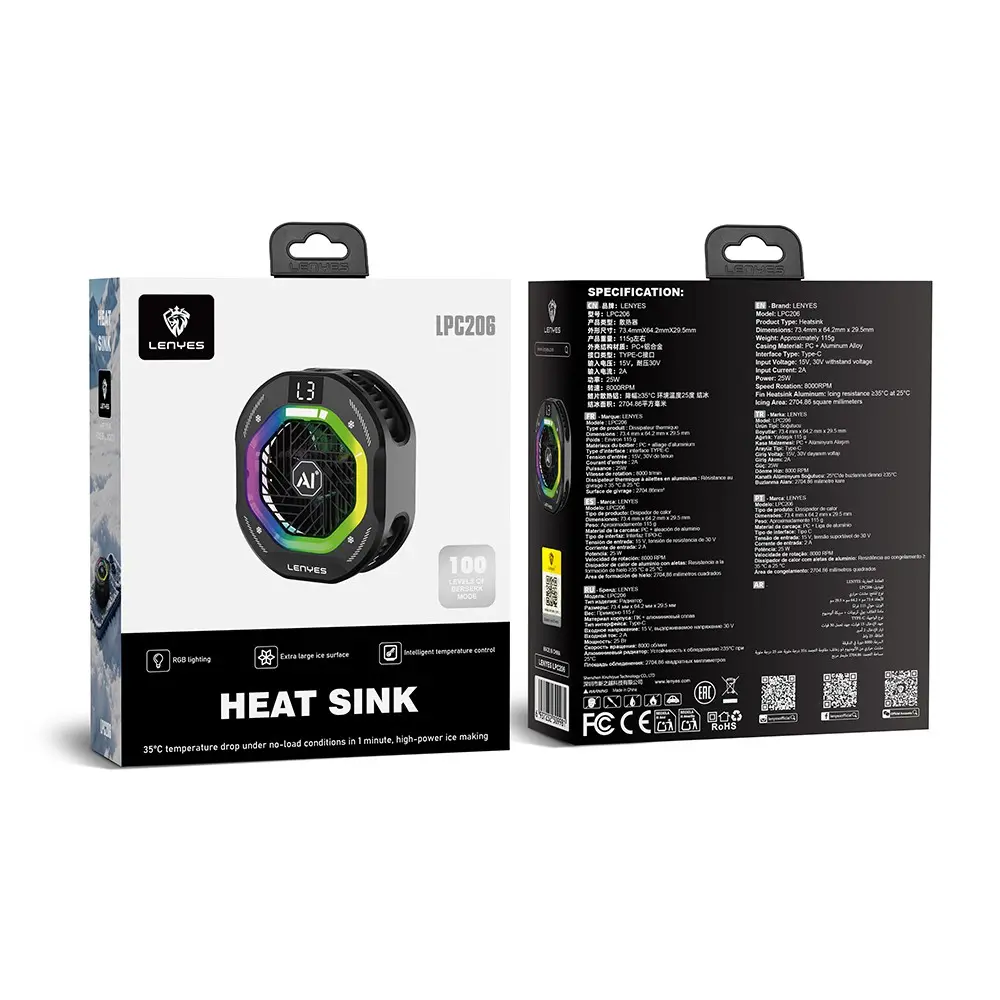 Lenyes LPC206 Telefon Soğutucu Fan, 25 W ve RGB Işıklı