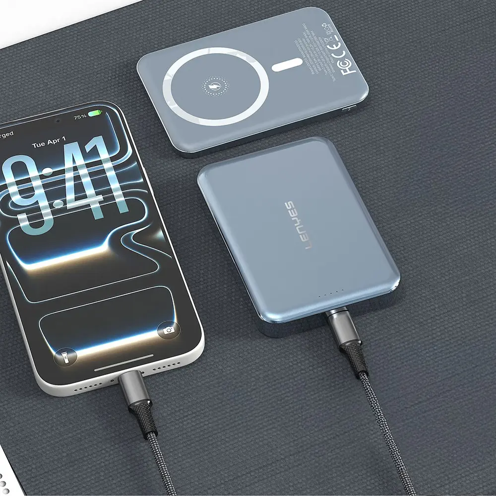 Lenyes PW0011D Ultra İnce Powerbank, 15 W Kablosuz Şarj, 5000 mAh