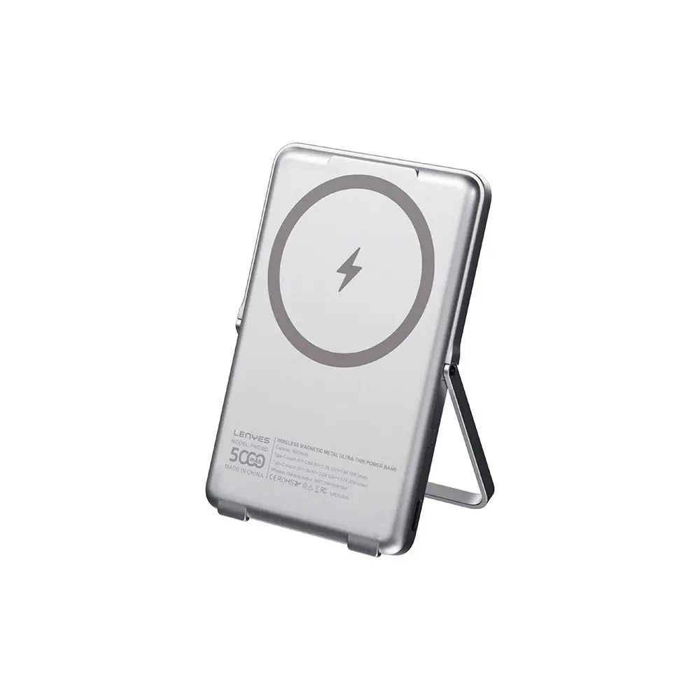 Lenyes PW038D 5000mAh Manyetik Standlı Kablosuz Powerbank, 20W PD