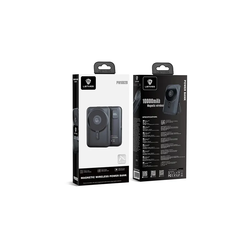 Lenyes PW1002D 10000mAh Kablosuz Şarjlı Powerbank, 20W ve Standlı