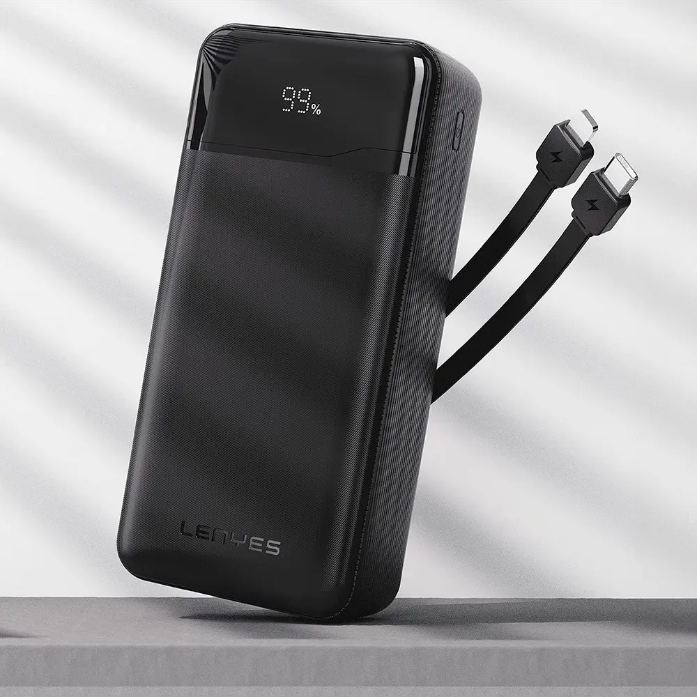 Lenyes PX380D Powerbank, 30.000mAh, 22.5W ve Dahili Type-C / Lightning Kablo