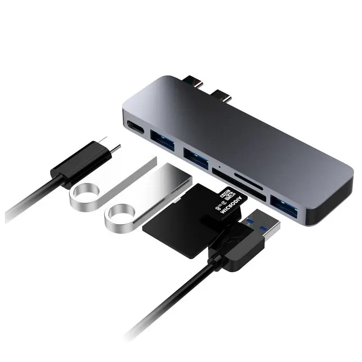 Qgeem QG-UH06 USB Hub, 3 USB 3.0 ve Type-C Çıkışlı, SD Kart Okuyuculu