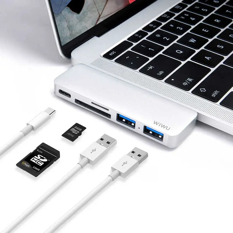 Wiwu T6 Type-C Hub, 2 USB 3.0 ve SD/microSD Kart Okuyuculu