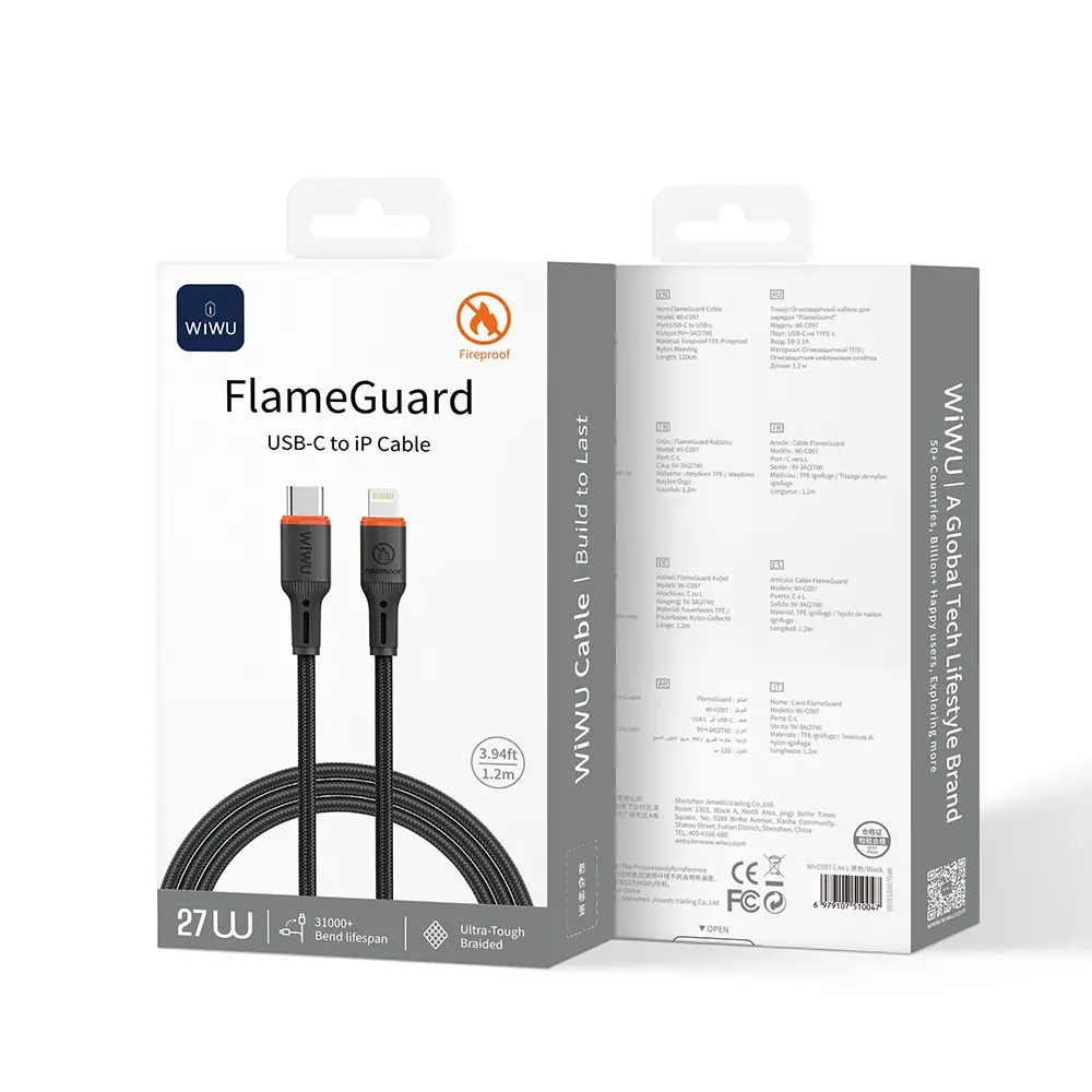 Wiwu Wi-C097 FlameGuard Type-C to Lightning Şarj ve Data Kablosu 27W 1.2 m