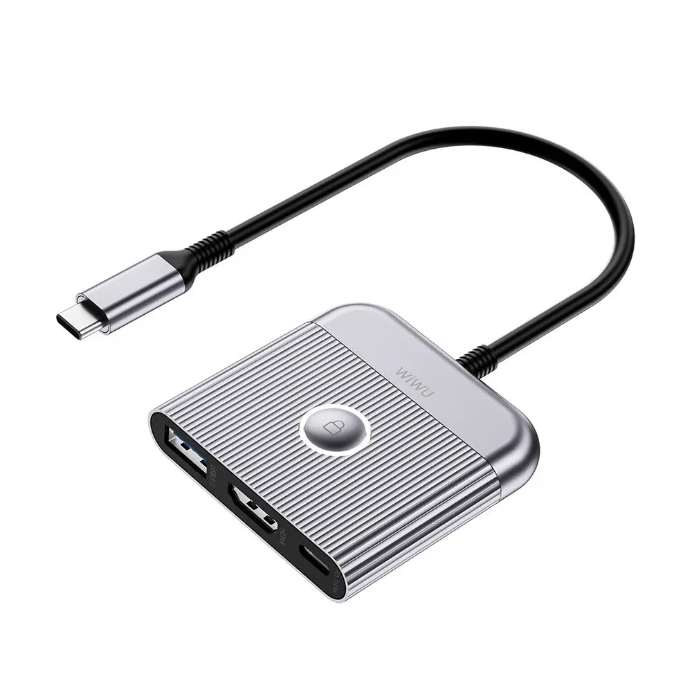Wiwu Wi-HB8002 3'ü 1 Arada USB-C Hub, 4K@60Hz HDMI ve 100W PD