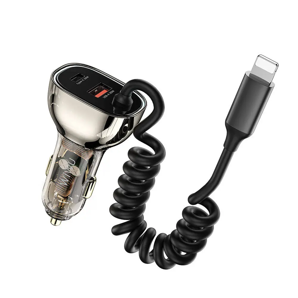 Wiwu Wi-QC019 Geek Serisi 90W Type-C + Lightning Kablolu Araç Şarj Aleti - Siyah