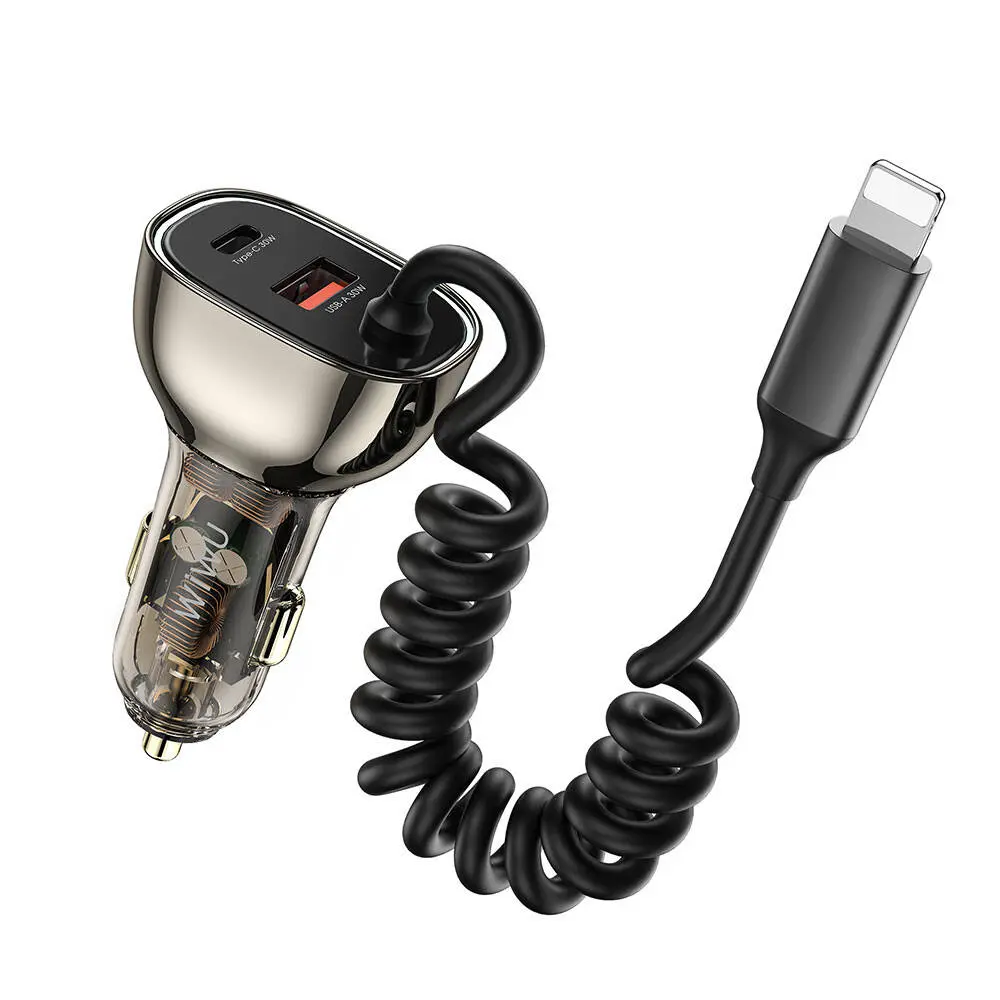Wiwu Wi-QC019 Geek Serisi 90W Type-C + Lightning Kablolu Araç Şarj Aleti - Siyah