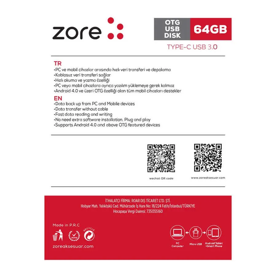 Zore 3.0 Type-C Metal OTG Flash Bellek, 64 GB