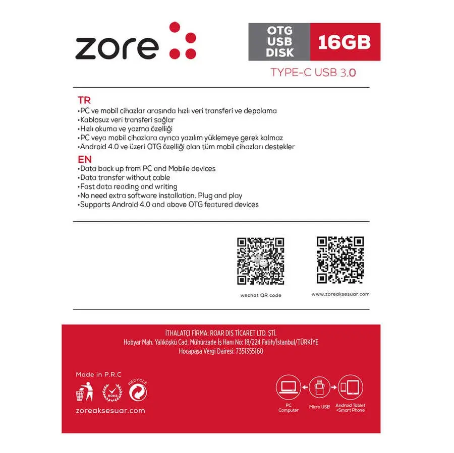 Zore 3.0 Type-C Metal OTG Flash Bellek, 16 GB