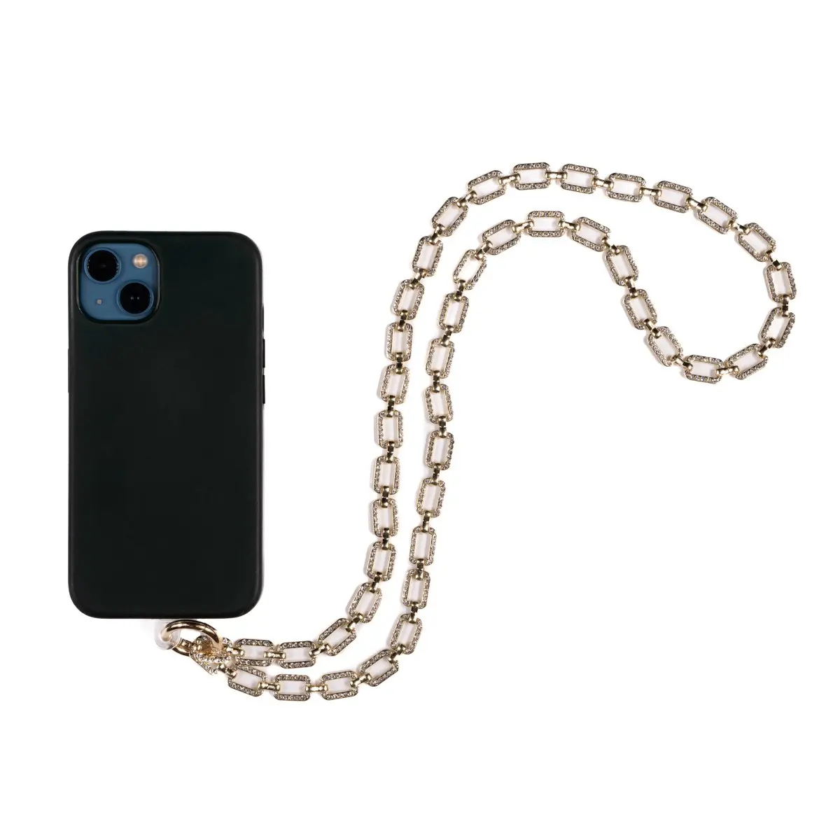 Zore Taş İşlemeli Metal Zincir Telefon El Askısı, 85 cm